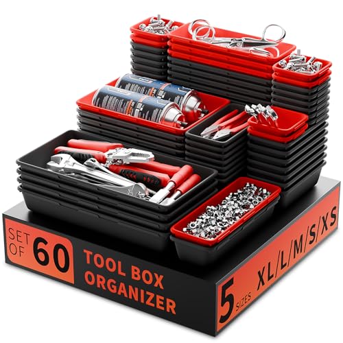 Tool Box Organizer Tray, Toolbox Desk Drawer Organizer, Tool Box Tray, Toolbox Organization Storage for Rolling Tool Chest (60PCS (Black+Red)) - color: 60PCS (Black+Red)