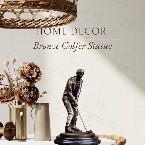 9.1'' Bronze Golf Putting Statue, Handcrafted Golfer Figurine Sculpture with Marble Base, Classic Sports Art Collectible for Home Office Decor and Golf Enthusiasts Gift - size: 9.1" Man