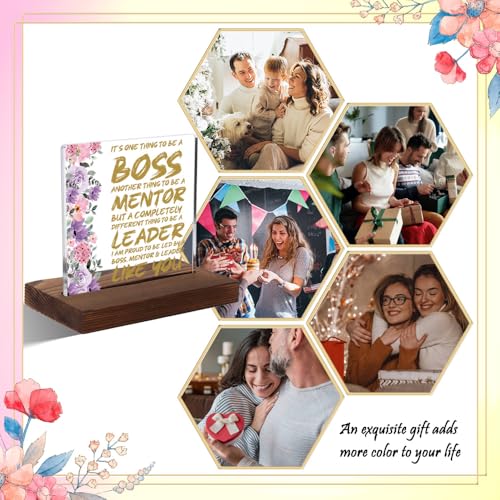 Boss Mentor Leader Appreciation Gift Plaque, Inspirational Floral Office Decor for Female Managers, 4x4 Inch Thank You Mini Sign for Women in Leadership, XXD165 - style: Boss Mentor