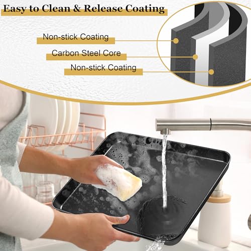 E-far 12.3x9.5x1 Inch Cookie Sheet for Baking, Nonstick Metal Oven Tray Pan for Cookies Jellyroll Cake, Nontoxic Rectangle Carbon Steel Baking Pan for Toaster Oven, Warp Resistant & Easy Clean - size: 12.5x9.5x1 Inches