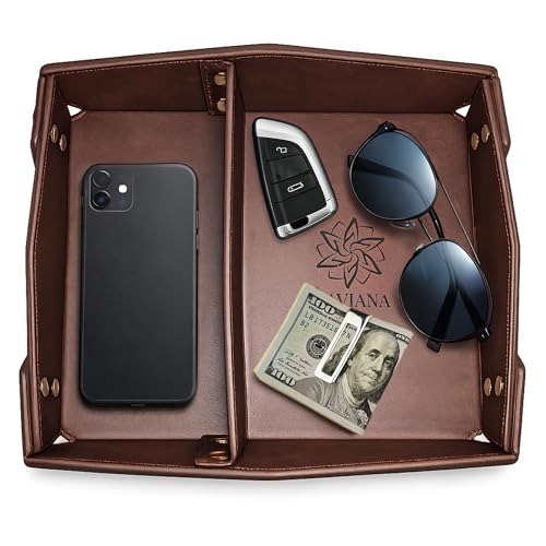 Valet Tray Organizer for Men & Women - PU Leather Catch All Tray with Removable Divider - EDC Storage for Keys, Watch, Phone - Nightstand, Dresser & Desk Organizer - Midnight Espresso - color: Midnight Espresso