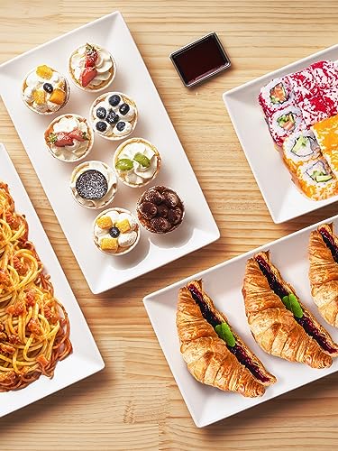 DOWAN 14" Serving Trays, Serving Platters, Ceramic Serving Platters and Trays, Rectangle Plates, Set of 4, for Weddings, Parties, Oven, Microwave, Dishwasher, Heat Resistant, Easy to Clean, White - color: 4 PCS
