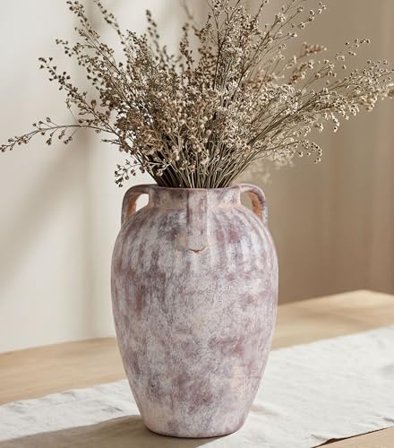 Flower Vase, 8.86 inch Tall Ceramic Vase with 3 Handles Vintage Terracotta Rustic Unique Vase for Bouquet Pottery Barn Decor Large Vases for Decor Livingroom Bathroom Modern Farmhouse(Terra) - color: B-8.86"h-terra