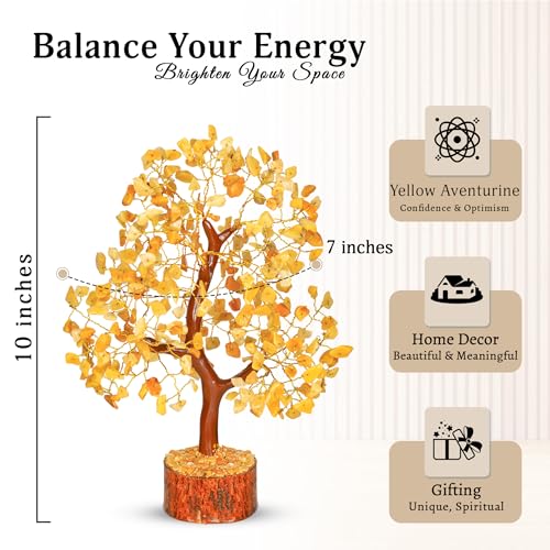 Yellow Aventurine Crystal Tree - Chakra Stones - Crystal Tree of Life - Crystals and Stones - Holistic Gifts for Women - Spiritual Room Decor - Gemstone Tree - Crytals and Gemstones - Good Luck Gifts - color: Yellow Aventurine Golden Wire