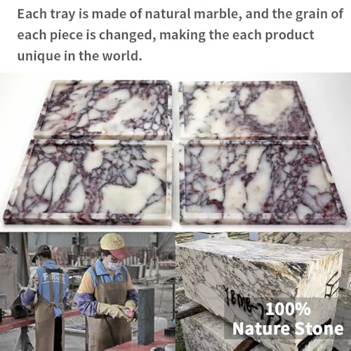 Real Luxurious Natural Marble Vanity Tray Genuine Marble Storage Tray for Home Decor Stone Tray for Bathroom/Kitchen/Vanity/Dresser,Plate Holder for Tissues, Candles, Towel - color: Calacatta Viola