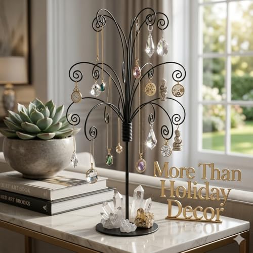 HOHIYA 20” Ornament Display Stand Black Metal Hanging Tree Holder for Swarovski Crystal Glass Ornaments Tabletop Christmas Halloween Easter Decoration Display Rack - color: Black