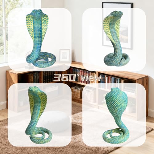 King Cobra Snake Statue Sculpture, Animal Figure Collectible Gifts for Snake Lover Office Home Decor Desk Decoration Garden Yard Figurines Outdoor Decor, Blue Color - color: Blue
