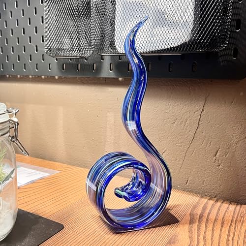 11.4" Tall Hand-Blown Glass Sculpture Murano-Style Sculpture Art Ornament Statue Figurines Home Decor Accent Piece Coastal Ocean Nautical Home Decor,Shelf,TV Stand,Tabletop Centerpieces,Wonderful Gift - color: Navy Blue