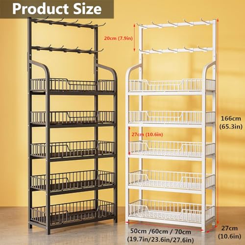 Retail Display Rack Stand, Snack Display Rack with Hooks, Metal Wire Storage Shelf, Snack Candy Display Organizer for Stores Kitchen Office(5-Tier 27.6x10.6x65.3 in)