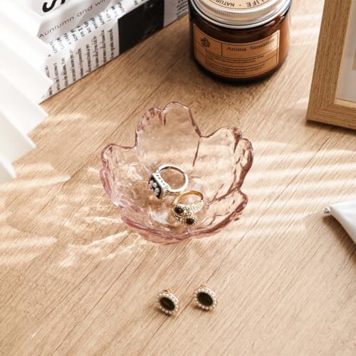 Pink Flower Jewelry Ring Dish Tray,Decorative Glass Trinket Dish,Room Decor Aesthetic, Modern Accent Tray for Vanity (Light Pink) - color: Light Pink