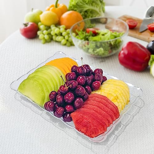 6 Pack Clear Plastic Serving Trays for Party, 9 x 13 Inch - Heavy Duty Plastic Trays for Food - Rectangular Party Serving Trays and Platters - Clear Disposable Trays - color: Clear