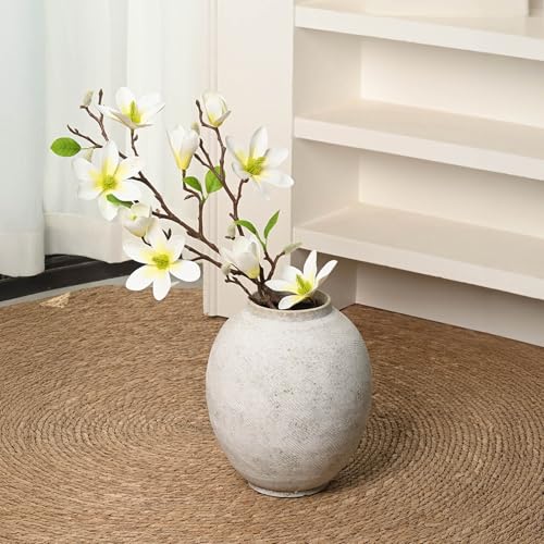 Large Textured White Ceramic Pottery Vase - 9.6'' Tall Rustic Farmhouse Round Vases for Home Decor, Big Decorative Terracotta Vase for Living Room, Fireplace, Table, Shelf - style: Modern Farmhouse Barn