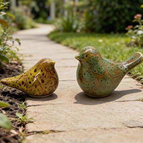 Two-piece set of parent-child bird statues, modern home decor, with removable storage holes, suitable for bedrooms, living rooms, offices, and fireplace mantel decorations. (Kiln color change) - color: Kiln Color Change