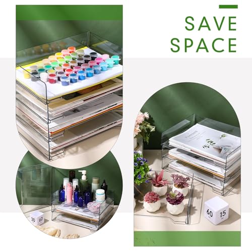 DoubleFill 4 Pcs Stackable Letter Tray Rectangular Plastic Desk Organizer 13 x 9.5 x 2.6 in Paper Holder File Tray Accessories Rack for Desktop Office Desk Drawers (Clear) - color: Clear