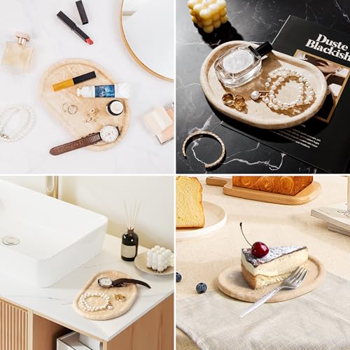 Natural Travertine Tray, Special-Shaped Jewelry Tray, Marble Ring Dish for BathroomCountertop, Nightstand,Dressing Table, Bedside Table, Home Decor, Beige(Middle)(NS025) - size: 9.1" x 6.3" x 0.6"