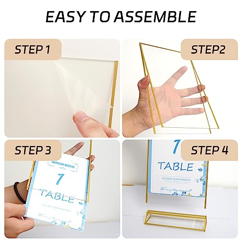 Acrylic Sign Holders Golden Border 8 Pack 6x4 Wedding Table Number Frames Double Sided Table Menu Stands with Horizontal Stand, Photos and Art Display