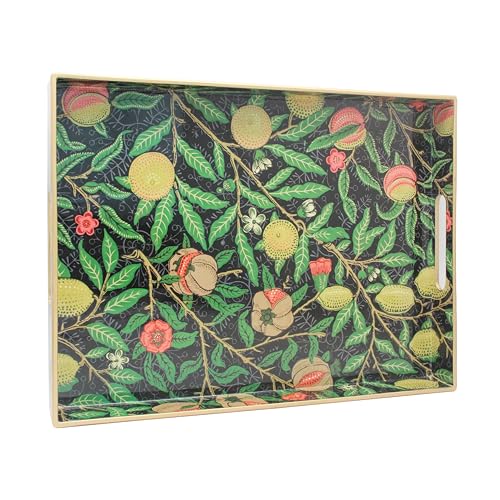 15.8" x 11.8" Black Plastic Serving Tray with Handles, Pomegranate & Lemon Fruit Botanical Pattern with Gold Trim, for Ottoman, Coffee Table, Vanity - color: Pomegranate & Lemon Fruit