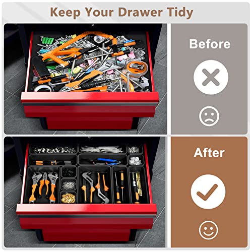 A-LuGei【𝟰𝟲𝗣𝗖𝗦 & 5 Size Tool Box Organizer Tray Divider Set, 【Black】 Bathroom Drawer Organizer Bin, Garage Organization and Storage Toolbox Rolling Tool Chest Cart Cabinet WorkBench Small Part - color: Black