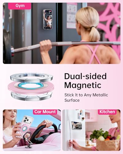 SYNCWIRE Magnetic Phone Ring Holder for MagSafe, 360° Rotation Cell Phone Grip Stand Finger Ring Kickstand Two-Sided Magnet Compatible with iPhone 17 Pro Max 16 15 14 13 12 MagSafe Accessories - color: Single Ring-1PCS-Candy Pop