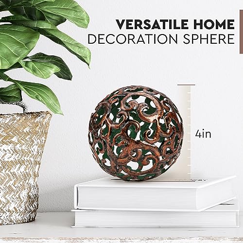 Everydecor Metal Decorative Sphere for Home Decor - Decorative Balls for Shelves, Centerpiece Bowls, Bookshelf - Decoration Orbs Accents for Living Room, Bedroom - Fancy Bronze Shelf Spheres - color: F. Bronze, size: 4 Inch