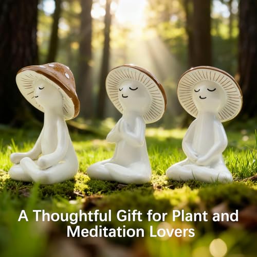 Meditation Mushroom Resin Statues – Cute Yoga Mushroom Figurines for Desk, Home, Office & Garden Decor – Zen Resin Sculptures for Living Room, Patio, Tabletop & Backyard (3 Pack, Mushroom) - size: 3 Pack