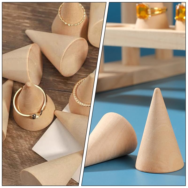 ABOOFAN Wooden Ring Display Stand Cone Shape Organizer for Jewelry Store and Home Use 8.46X5.90X5.70In Space Saving Ring Holder Rack