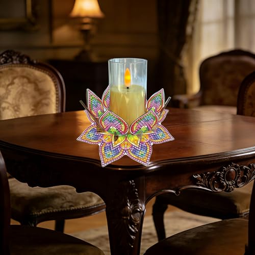 DIY Diamond Art Painting Candlestick Holders 5.71in Mandala Flower Shape Desk Candle Tray Tabletop Ornaments for Wedding Ramadan Party Home Table Centerpiece-Mandala01 - color: Mandala01