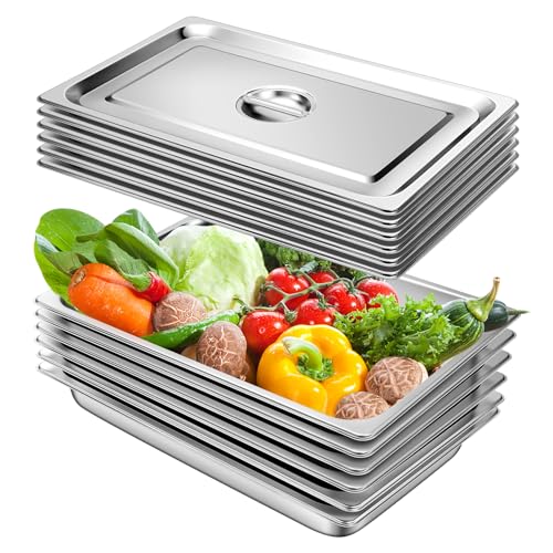 Hotel Pan with Lids 6 Pack Full Size 2.5" Deep Stainless Steel Steam Table Pan, Commercial Food Pans for Catering Buffet Chafing Dish Pans Metal Steam Tray (1/1 Full Size x 2.5 Inch Deep, 6 Pack) - color: Full Size, size: 2.5" Deep