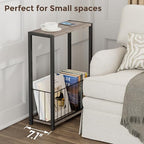 Homleke Narrow Side Table with Magazine Holder, Skinny End Table Perfect for Small Spaces, Space-Saving Design for Living Room, Bedroom, or Office, 7.1" D x 16.9" W x 23.6" H, Greige - color: Greige - Standard