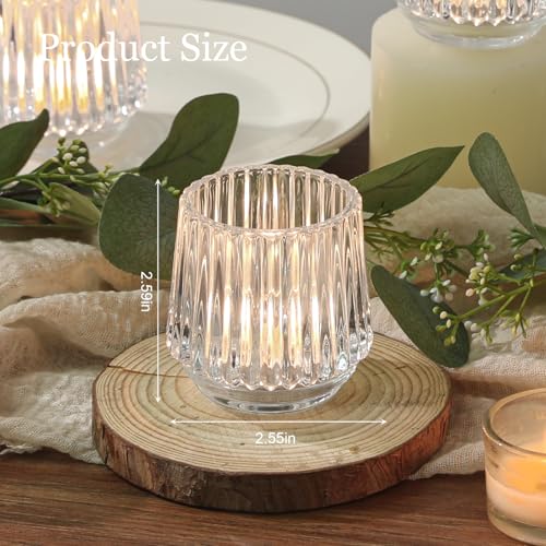 SHOHAYTO Large Glass Votive Candle Holders Set of 6, Ribbed Tealight Holders for Votives, Floating Candles Table Centerpieces Wedding Home Decor - color: Glass