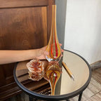Ca D Oro Small Drop Glass Vase Boho with Red/Yellow Canes Hand Blown Murano-Style Art Glass - Model Tall - color: Red