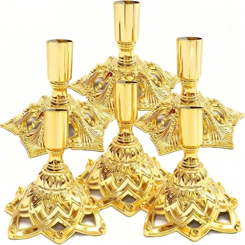 Candlestick Holders,Taper Candle Holder for Candlesticks Gold Plated Candle Metal Stick Candle Holders for Fireplace,Party, Dining,Wedding Decor,Fits 3/4 inch Thick Candle(Set of 6Pcs) - color: Gold, size: 3 set (6 pcs)