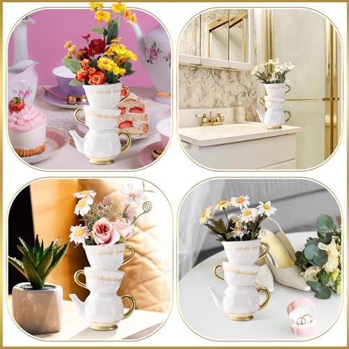 Tioncy Mini Teacup Bud Vase 5" Wonderland Tea Party Decorations Antique Vintage Kitchen Decor Whimsy Ceramic Vase Tea Party Favor for Wedding Gift Birthday Bridal Showers Home(1 Pcs) - color: Classic, size: 5 Inch