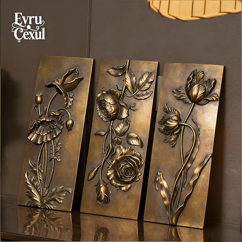 EvruCexul Vintage Floral Wall Sculpture, Antique Bronze Resin Wall Art with Ornate Botanical Design, Decorative Wall Plaque for Elegant Home Décor (Tulip) - style: Tulip