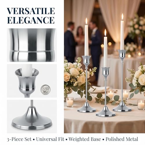 Silver Taper Candle Holders 2 Sets(6 Pcs) - Tall Metal Candlestick Holders for Table Centerpiece, Formal Dinner, Wedding, Fireplace Mantel Decor, Fits 3/4 Inch Thick Candles - color: Silver
