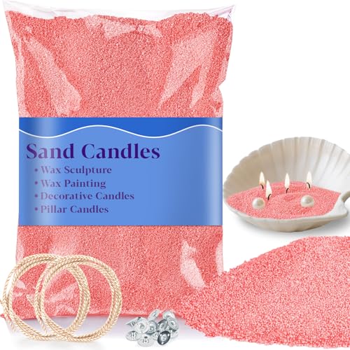 Sukh Pink Candle Sand Wax with Wicks and Wick Tabs- 450g DIY Pearled Candle Wax, Refillable Pearled Sand Candles with Wicks, for Valentine's Day, Wedding, Dating - color: Pink Red