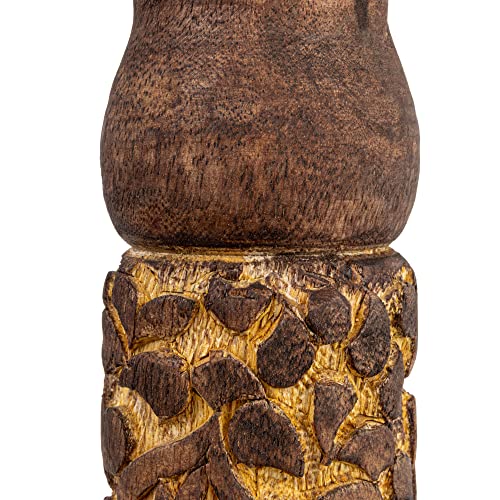 Bloomingville Carved Wood Candle Holder, Natural