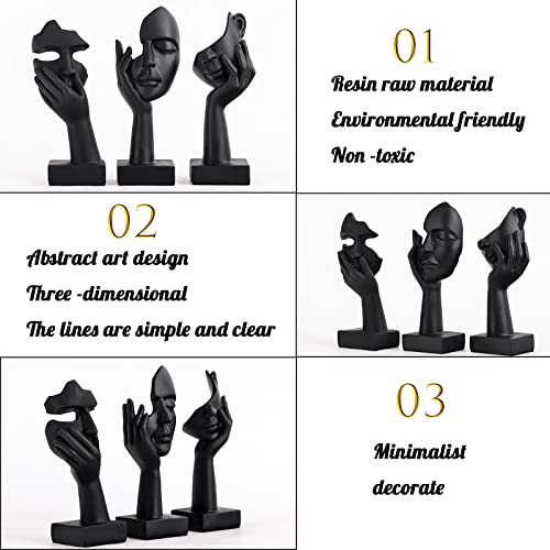3 Pcs Thinker Small Statue Set - Black Art Abstract Home Accent Figurines for Decor Bedroom, Shelves, Living Room Coffee Table, Office Desktop (3 Pcs Black, 6") - color: 3 Pcs Black, size: 6"