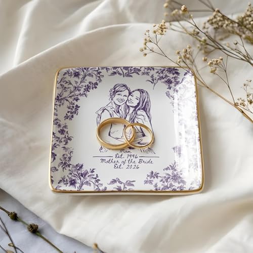 Personalized Mother of The Bride Photo Jewelry Tray, Mother of The Bride Gifts; Personalized Mom Portrait Photo Trinket Tray, Wedding Day Keepsake, for Grandma Mama 9 - color: Jewelry Dish 8