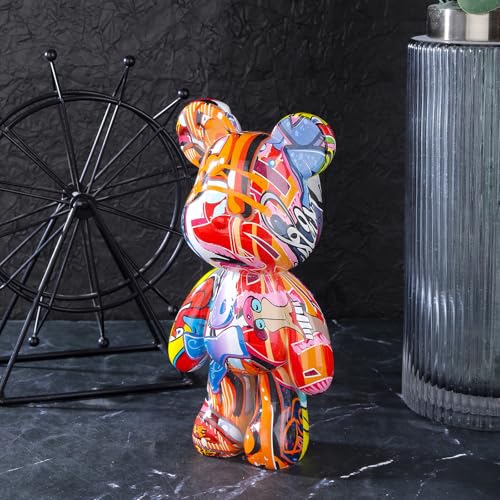 Bear Statue Resin Graffiti Animal Sculpture for Home, Office Decor, Abstract Design for Birthday, Anniversary and Gift Present (Graffiti) - color: Graffiti