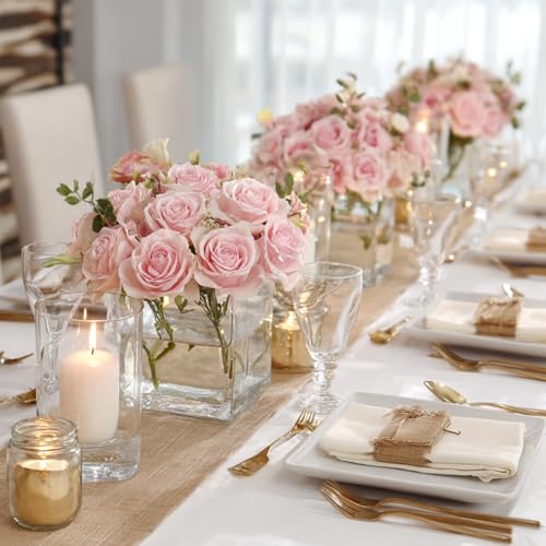 CONNOO 9 Pack Square Glass Vase 4" x 4" x 4", Clear Bulk Flower Vases for Centerpieces, Square Glass Cube Vase Floating Candle Holders for Wedding Party Home Decor - size: 9 Pack 4 Inch