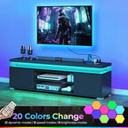 Rolanstar TV Stand with Power Outlet & LED Lights, Modern Entertainment Center for 32/43/50/55/65 Inchs TVs, TV Table, Universal Gaming LED TV Media Stand with Large Storage Cabinet, Black - color: Black
