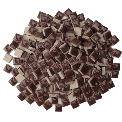 300g / 200 Pieces Ceramic Mosaic Tiles for Crafts,Versatility Square Mosaic Tiles Ceramic for Bathroom Kitchen DIY Art Projects,0.47in Square Glass Tiles for Jewelry Making, Chocolate - color: Chocolate