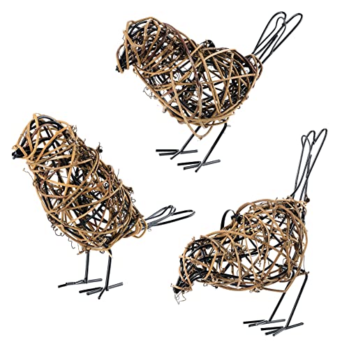 3PCS Bird Statue Farmhouse Decor Set - Christmas Ornament - Handwoven Natural Rattan Bird Figurines Table Decor, Multi-Pose Shelf & Mantel Accents - color: Coffee