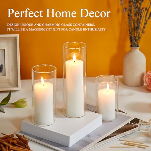 Set of 6 White Pillar Candles with Clear Glass Hurricane Holders- Elegant Cylinder Candle Vases for Weddings, Parties, Centerpieces, Home & Office Decor (White, 6 Set) - color: White, size: 6 SET