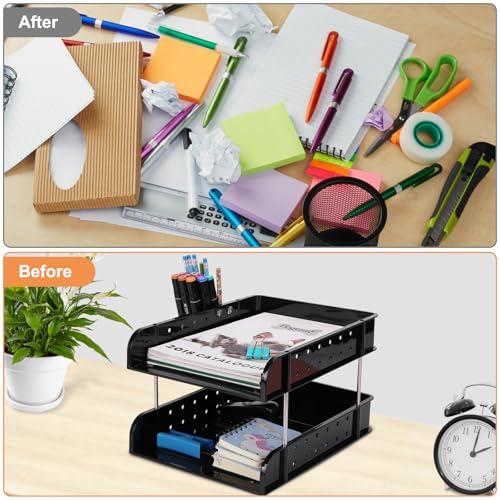 Stackable Letter Tray Papers Organizers, A4 Size Desk Organizer Tray for Letter Paper Stationery Desk Accessories, Plastic Black Paper Holder File Organizer for Office, School, Home (Dark Black) - color: Dark Black