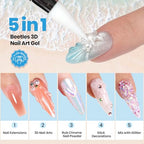 Beetles 3D Gel Nail Art with 3D Mold-Pearl White Solid Builder Nail Gel,5 in 1 Non-Sticky Sculpting with Dual-Ended Sculpture Pen, Beginner Friendly DIY at Home,UV LED Lamp Needed,Pearl Drift - color: Pearl White