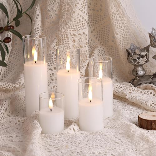 Eywamage Clear Glass Flameless Candles with Remote Batteries, Slim Tall LED Pillar Candles Battery Powered, Set of 5 - color: Clear