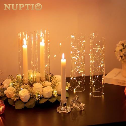 NUPTIO Candle Stick Candle Holder: Set of 20 Short Taper Candlestick Holders Bulk Small Modern Glass Tapered Candleholders for Wedding Christmas Holiday Centerpiece - size: 20 Pcs