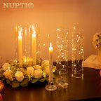 NUPTIO Glass Candle Stick Holder: Set of 10 Clear Small Taper Candlestick Holders for Tapered Candles Bulk Crystal Short Tapers Candlesticks Candleholder for Dining Table Fireplace Mantle Decor - size: 10 Pcs